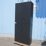 上下書庫セット 両開き/3段ラテラル 鍵あり ブラック 900x400x2140 イトーキ製エス