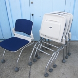 会議用チェア4台セット ブルー ウチダ製 MF-180N ネスティングチェア